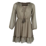 Maxbell Bohemian Solid Chiffon Dress Off-Shoulder Mini Beach Sundress L Green