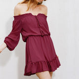 Maxbell Bohemian Solid Chiffon Dress Off-Shoulder Mini Beach Sundress XL Wine red