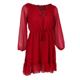 Maxbell Bohemian Solid Chiffon Dress Off-Shoulder Mini Beach Sundress XL Wine red