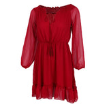 Maxbell Bohemian Solid Chiffon Dress Off-Shoulder Mini Beach Sundress XL Wine red