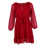 Maxbell Bohemian Solid Chiffon Dress Off-Shoulder Mini Beach Sundress XL Wine red