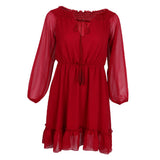 Maxbell Bohemian Solid Chiffon Dress Off-Shoulder Mini Beach Sundress XL Wine red