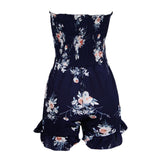 Maxbell Women's Summer Floral Off Shoulder Sleeveless Casual Romper Jumpsuit L Blue
