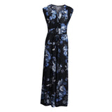 Maxbell Women Floral V Neck Ladies Maxi Dress Lace up Holiday Beach Swing Dress 4XL