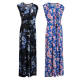 Maxbell Women Floral V Neck Ladies Maxi Dress Lace up Holiday Beach Swing Dress 4XL