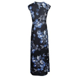 Maxbell Women Floral V Neck Ladies Maxi Dress Lace up Holiday Beach Swing Dress 4XL
