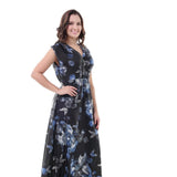 Maxbell Women Floral V Neck Ladies Maxi Dress Lace up Holiday Beach Swing Dress 4XL