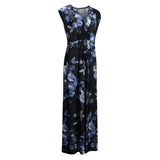 Maxbell Women Floral V Neck Ladies Maxi Dress Lace up Holiday Beach Swing Dress 4XL