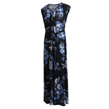 Maxbell Women Floral V Neck Ladies Maxi Dress Lace up Holiday Beach Swing Dress 4XL