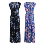 Maxbell Women Floral V Neck Ladies Maxi Dress Lace up Holiday Beach Swing Dress 4XL