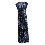 Maxbell Women Floral V Neck Ladies Maxi Dress Lace up Holiday Beach Swing Dress 4XL