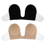 Maxbell Invisible Push Up Bra Strapless Bra Sticky Silicone Deep U Cup D Flesh color