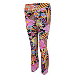 Maxbell Women Printed Capri Legging 3/4 Length Skinny Yoga Pants L Floral