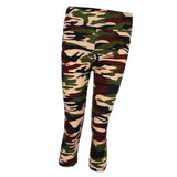 Maxbell Women Printed Capri Legging 3/4 Length Skinny Yoga Pants L Green Camo