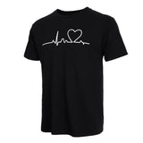 Maxbell Men's Summer Casual Beating Heart Print O Neck Short Sleeve T-Shirt  S Black