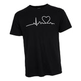 Men's Summer Casual Beating Heart Print O Neck Short Sleeve T-Shirt XL Black