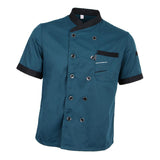 Chef Jacket Uniform Short Sleeve Hotel Kitchen Apparel Cook Coat M Blue