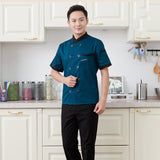 Chef Jacket Uniform Short Sleeve Hotel Kitchen Apparel Cook Coat M Blue