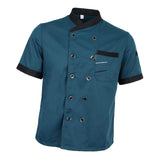 Chef Jacket Uniform Short Sleeve Hotel Kitchen Apparel Cook Coat L Blue