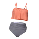 Women Vintage High Waist Bikini Set Push up Swimsuit Bathing Suit Pink S