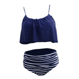 Maxbell Women Vintage High Waist Bikini Set Push up Swimsuit Bathing Suit Blue S