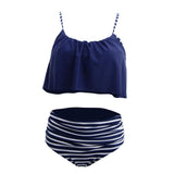 Maxbell Women Vintage High Waist Bikini Set Push up Swimsuit Bathing Suit Blue S