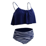 Maxbell Women Vintage High Waist Bikini Set Push up Swimsuit Bathing Suit Blue S