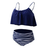 Maxbell Women Vintage High Waist Bikini Set Push up Swimsuit Bathing Suit Blue S