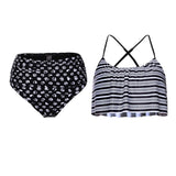 Women Vintage High Waist Bikini Set Push up Swimsuit Bathing Suit Stripe S