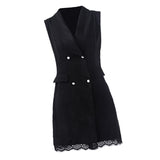 Maxbell Womens Black Summer Coat Dress Sleeveless Skater Dress Double Breasted L