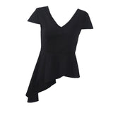 Women Black V-neck Asymmetric Swing T-shirt Summer Tunic Tops Plus Size 4XL