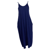 Maxbell Women Sleeveless V Neck Loose Beach Tank Maxi Dress with Pockets Blue S