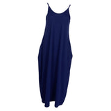 Maxbell Women Sleeveless V Neck Loose Beach Tank Maxi Dress with Pockets Blue S