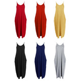 Maxbell Women Sleeveless V Neck Loose Beach Tank Maxi Dress with Pockets Blue S