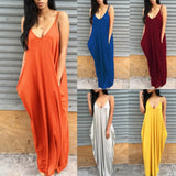 Maxbell Women Sleeveless V Neck Loose Beach Tank Maxi Dress with Pockets Blue S