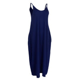 Maxbell Women Sleeveless V Neck Loose Beach Tank Maxi Dress with Pockets Blue S