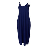 Maxbell Women Sleeveless V Neck Loose Beach Tank Maxi Dress with Pockets Blue S