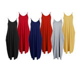 Maxbell Women Sleeveless V Neck Loose Beach Tank Maxi Dress with Pockets Blue S