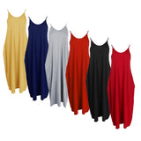 Maxbell Women Sleeveless V Neck Loose Beach Tank Maxi Dress with Pockets Blue S