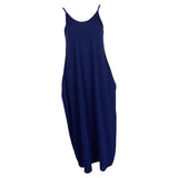 Women Sleeveless V Neck Loose Beach Tank Maxi Dress with Pockets Blue M