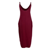 Maxbell Women Sleeveless V Neck Loose Beach Tank Maxi Dress with Pockets Wine Red L