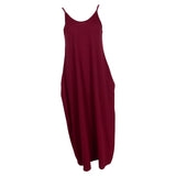 Maxbell Women Sleeveless V Neck Loose Beach Tank Maxi Dress with Pockets Wine Red XL