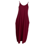 Maxbell Women Sleeveless V Neck Loose Beach Tank Maxi Dress with Pockets Wine Red XL