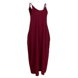 Maxbell Women Sleeveless V Neck Loose Beach Tank Maxi Dress with Pockets Wine Red XL