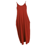 Maxbell Women Sleeveless V Neck Loose Beach Tank Maxi Dress with Pockets Orange S