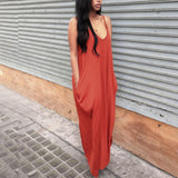 Maxbell Women Sleeveless V Neck Loose Beach Tank Maxi Dress with Pockets Orange S