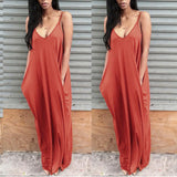 Maxbell Women Sleeveless V Neck Loose Beach Tank Maxi Dress with Pockets Orange S