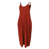 Maxbell Women Sleeveless V Neck Loose Beach Tank Maxi Dress with Pockets Orange S