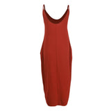 Maxbell Women Sleeveless V Neck Loose Beach Tank Maxi Dress with Pockets Orange L