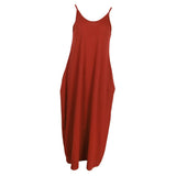 Maxbell Women Sleeveless V Neck Loose Beach Tank Maxi Dress with Pockets Orange L
